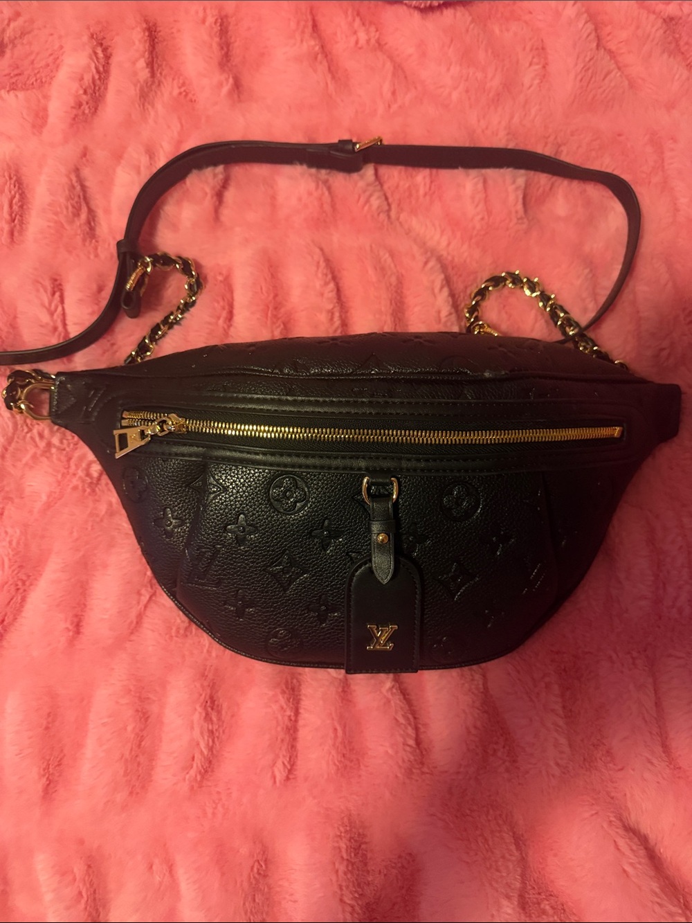 Black Monogram inspired Embossed Leather Belt Bag